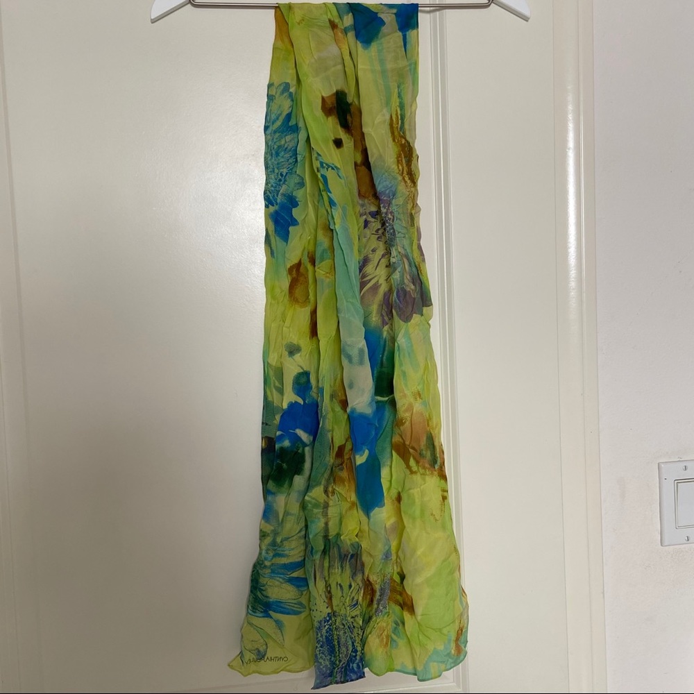 Silk long scarf green blue